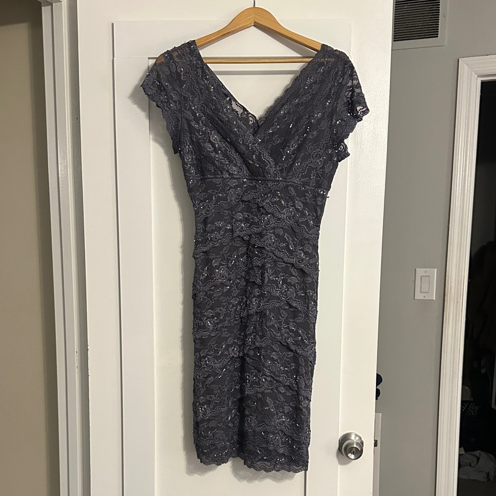 MARINA Charcoal Lace Midi Dress